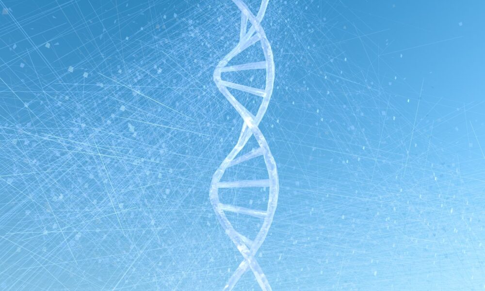 DNA ladder reaching a clear blue sky
