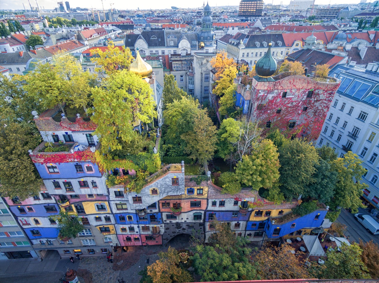 Hundertwasser house in Vienna, Austria VIENNA with a green roof and green wall