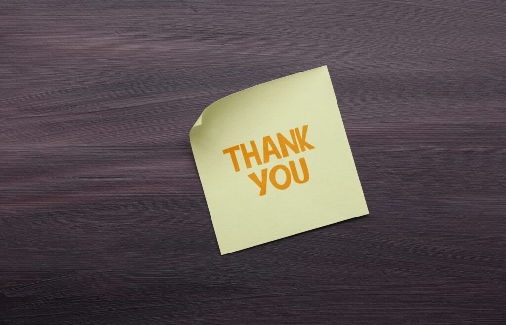 thank you note on table