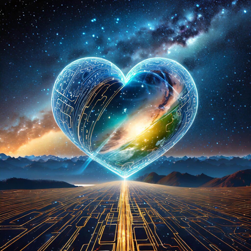 earth shaped heart in the milky way symbolizing ai technology in 2024 can be very helpful 
