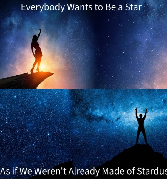 10 amazing facts about stars, Inspiringclick featured image. a collage of two people standing on a cliff underneath the stars.